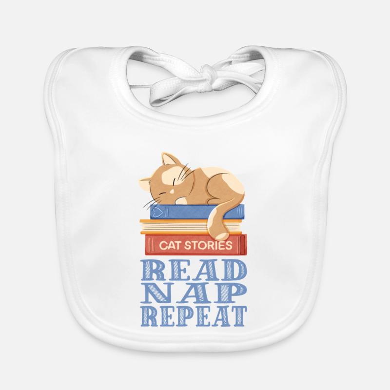 Sleeping cat and books Organic Baby Bibs