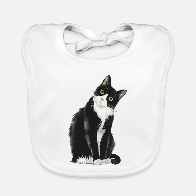 Chat noir et blanc Bavoir bio Bébé