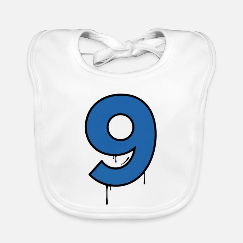 Graffiti Digit Nine Blue Drop Organic Baby Bibs