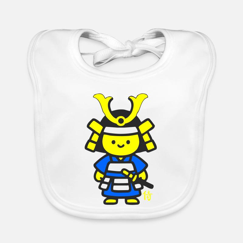 Kawaii Samurai Blue Kanji Organic Baby Bibs