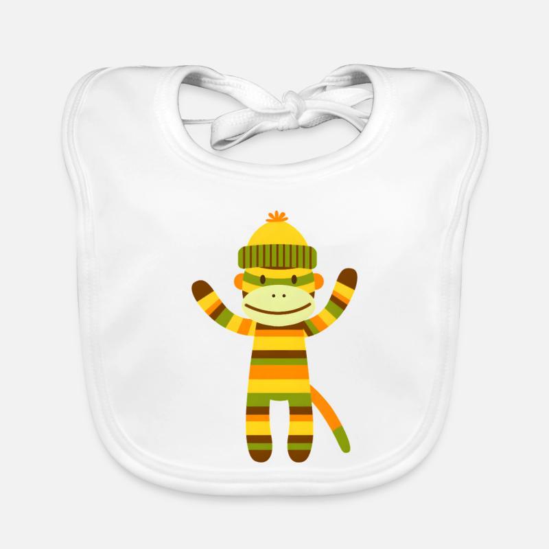 Funny Sock Monkey Colorful Striped Monkey Kids Organic Baby Bibs