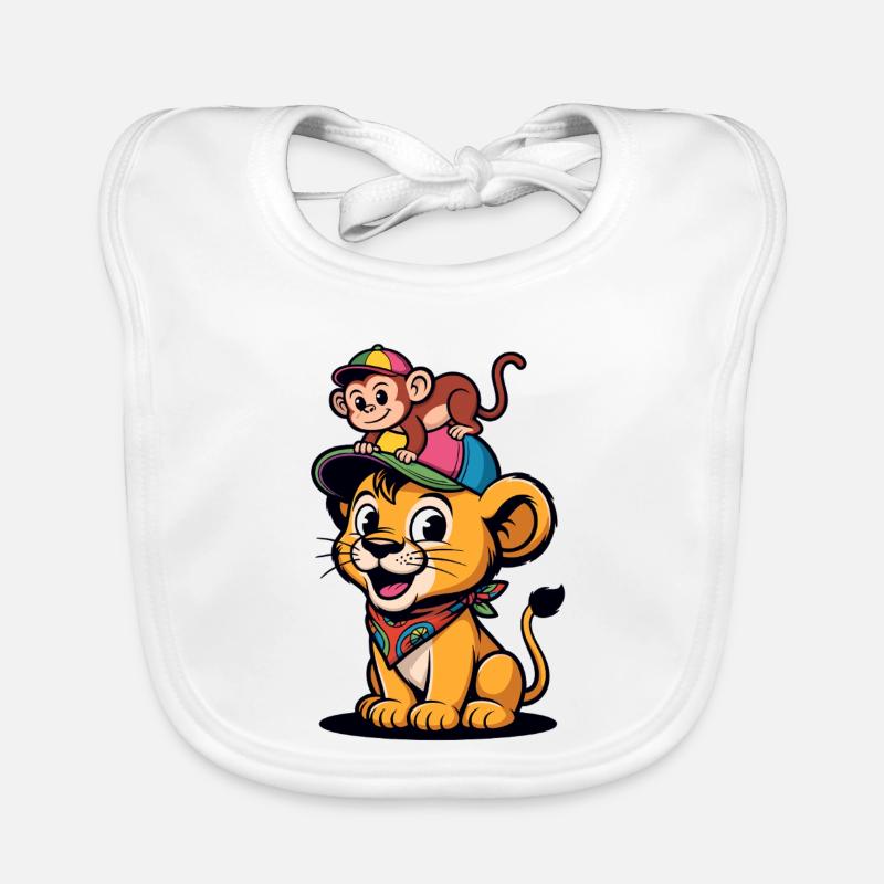 Süßer Löwe und Affe – Beste Freunde Baby Bio-Lätzchen