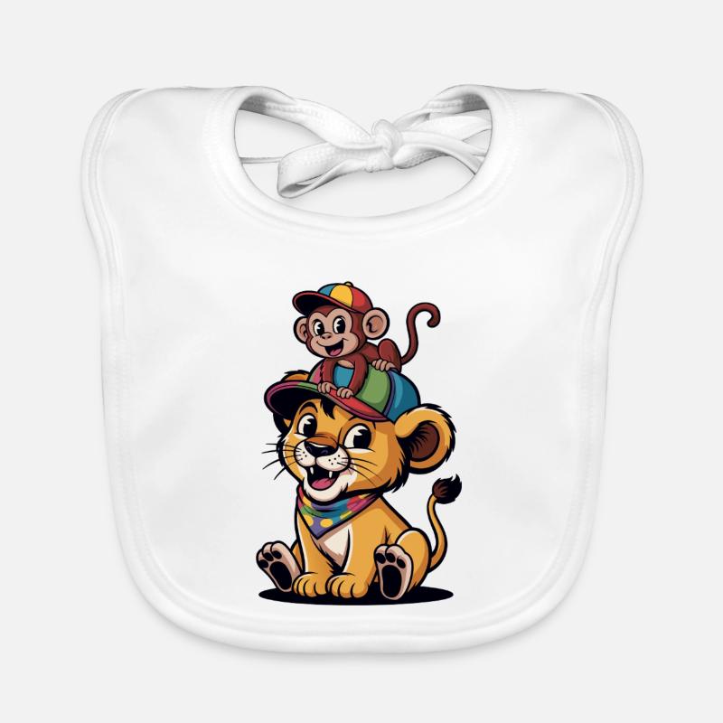 Jungle Duo: Monkey on Lion with Hat Organic Baby Bibs