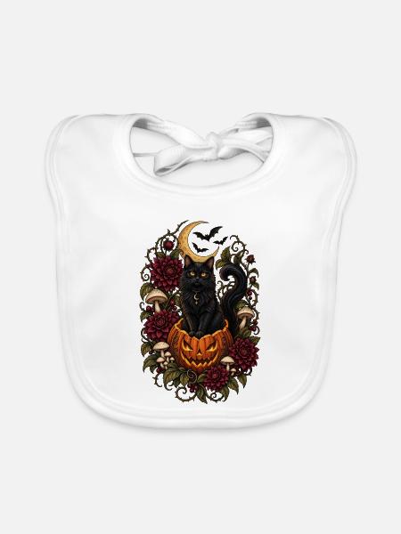 Gothic Black Cat Halloween Kürbis - Baby Bio-Lätzchen - Weiß - Vorne