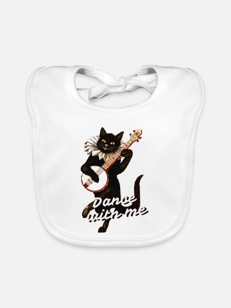 Dance with Me – Schwarze Katze mit Banjo - Baby Bio-Lätzchen - Weiß - Vorne