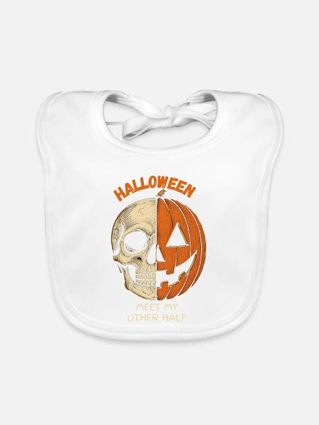 Halloween Skull Pumpkin Lernt meine andere Hälfte kennen - Baby Bio-Lätzchen - Weiß - Vorne