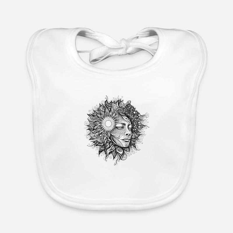 Boho Artwork, Woman with Sun Pattern Organic Baby Bibs