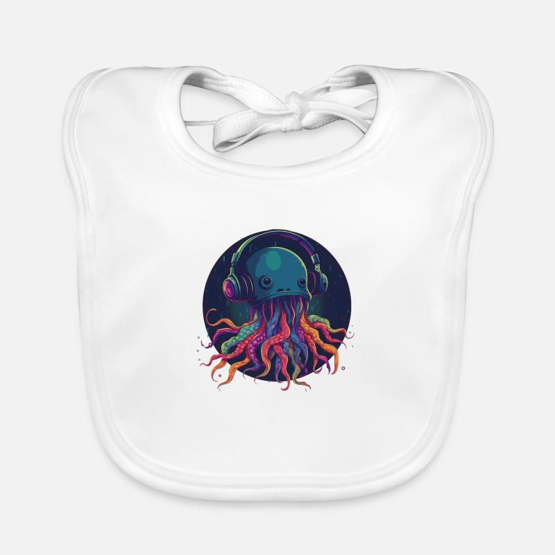 Techno Jellyfish - Coole Qualle mit Kopfhörern Baby Bio-Lätzchen
