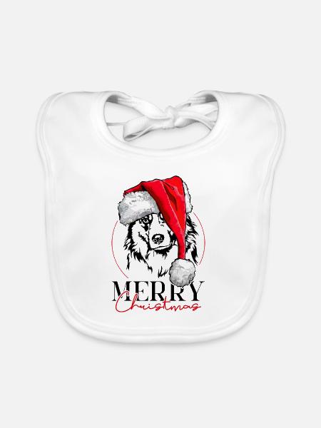 Santa Australian Shepherd Merry Christmas Wilsigns - Baby Bio-Lätzchen - Weiß - Vorne