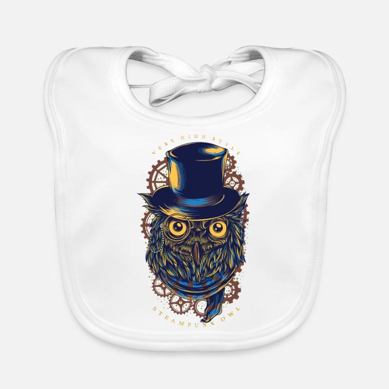 Hibou - Chouette Steampunk - Bavoir bio Bébé - blanc
