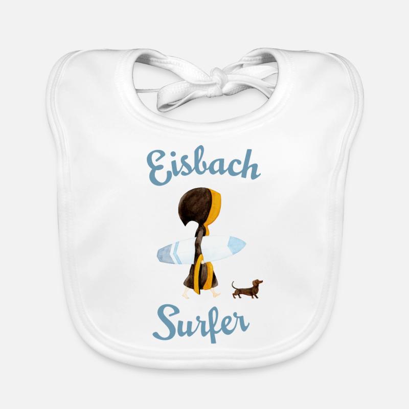 Münchner Kindl mit Surfbrett und Dackel Baby Bio-Lätzchen