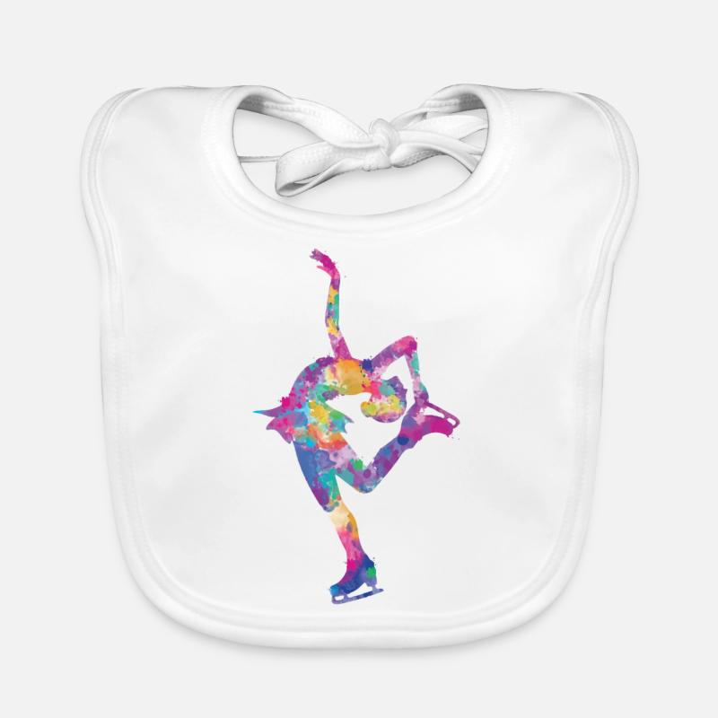 Aquarelle silouette patineuse GLACE - Bavoir bio Bébé - blanc
