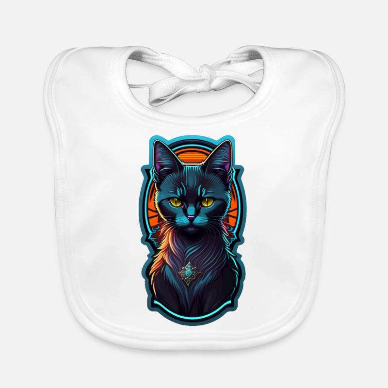 Black kitten and neon light Organic Baby Bibs