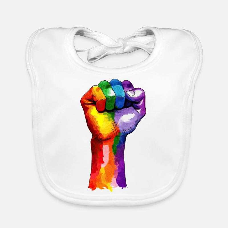 Gestreckte Faust des Regenbogens-LGBT Pride Baby Bio-Lätzchen