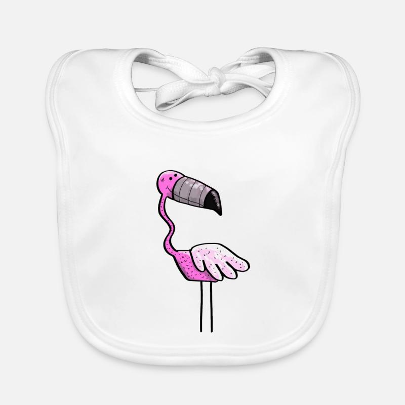 Flamingo Puissance - Oiseau - Été - Rose - Bavoir bio Bébé - blanc
