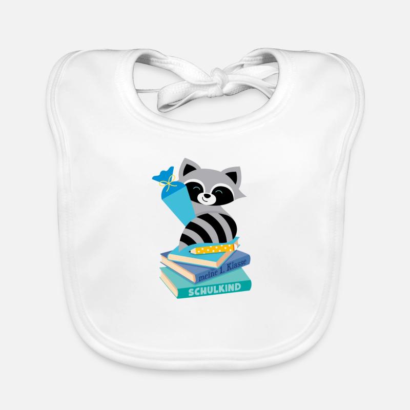 Waschbär Schulkind - Baby Bio-Lätzchen - Weiß
