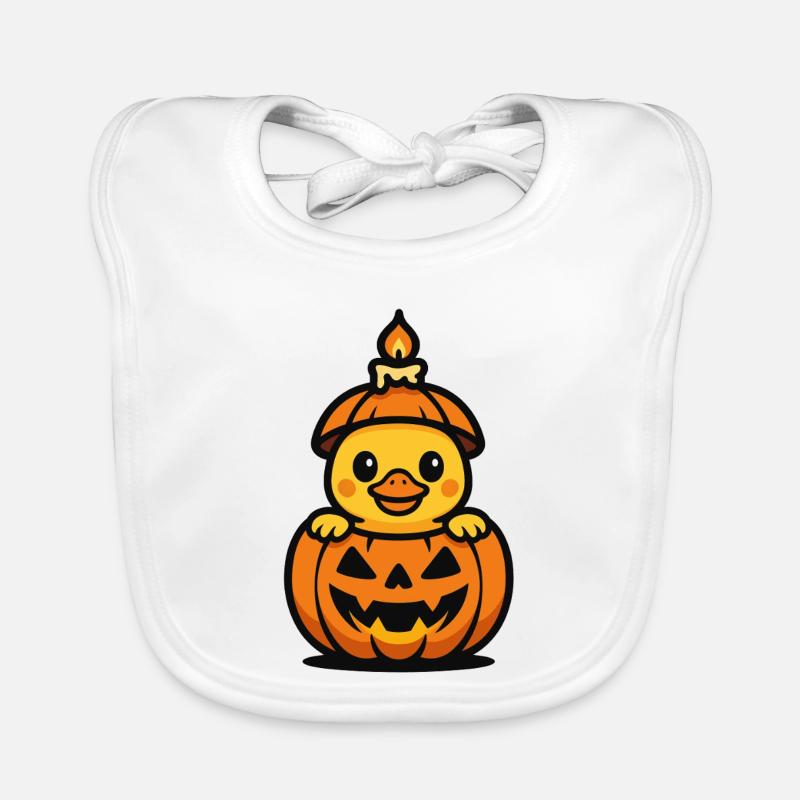 Canard mignon dans une citrouille – Halloween Kawaii - Bavoir bio Bébé - blanc
