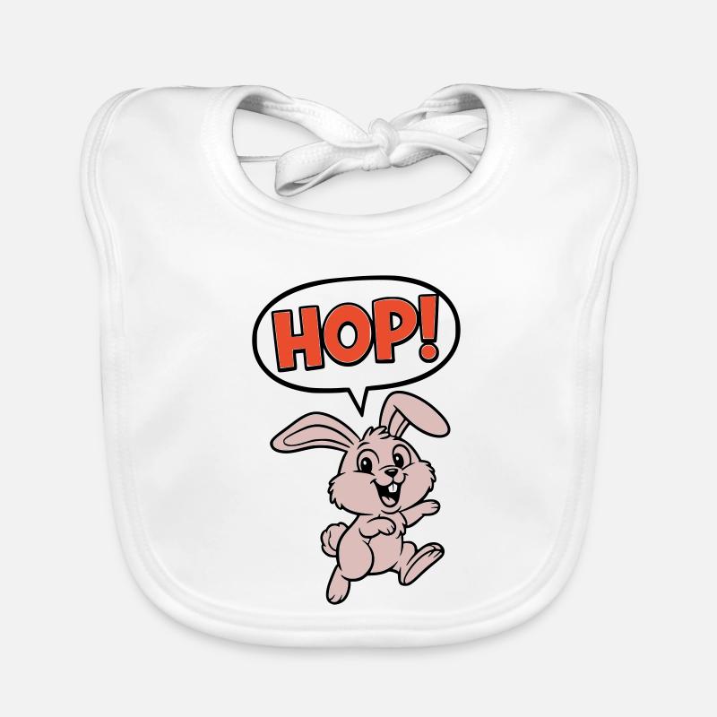 HOP! Bunny Jumping Comic Action Vector Organic Baby Bibs