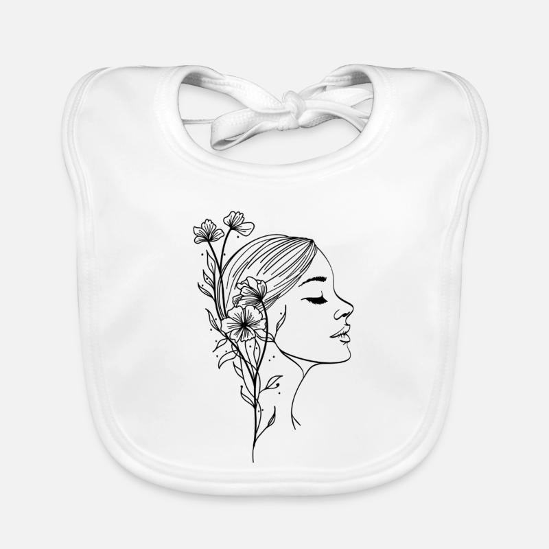 Femme de profil avec une silhouette fleurie - Bavoir bio Bébé - blanc