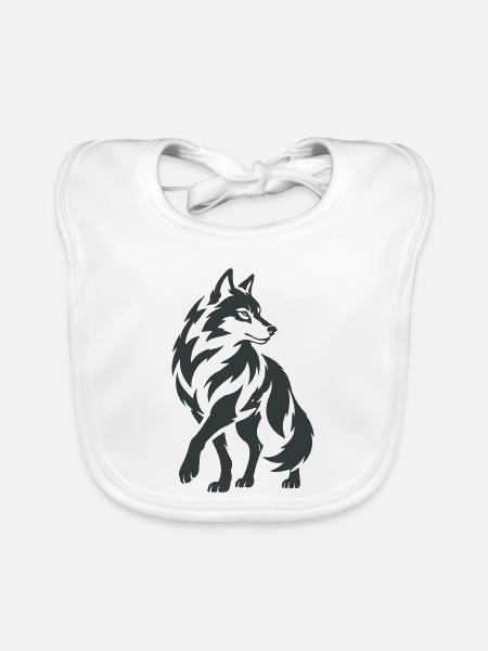 Geometrischer Wolf – Silhouette - Baby Bio-Lätzchen - Weiß - Vorne