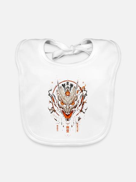 Oranger Uhrwerk-Dämonenkopf – Halloween-Maske - Baby Bio-Lätzchen - Weiß - Vorne