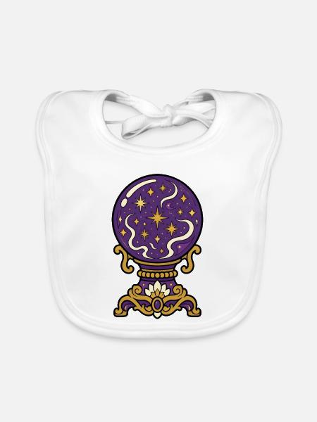 Kristallkugel auf Sockel Magie T-Shirt Design - Baby Bio-Lätzchen - Weiß - Vorne