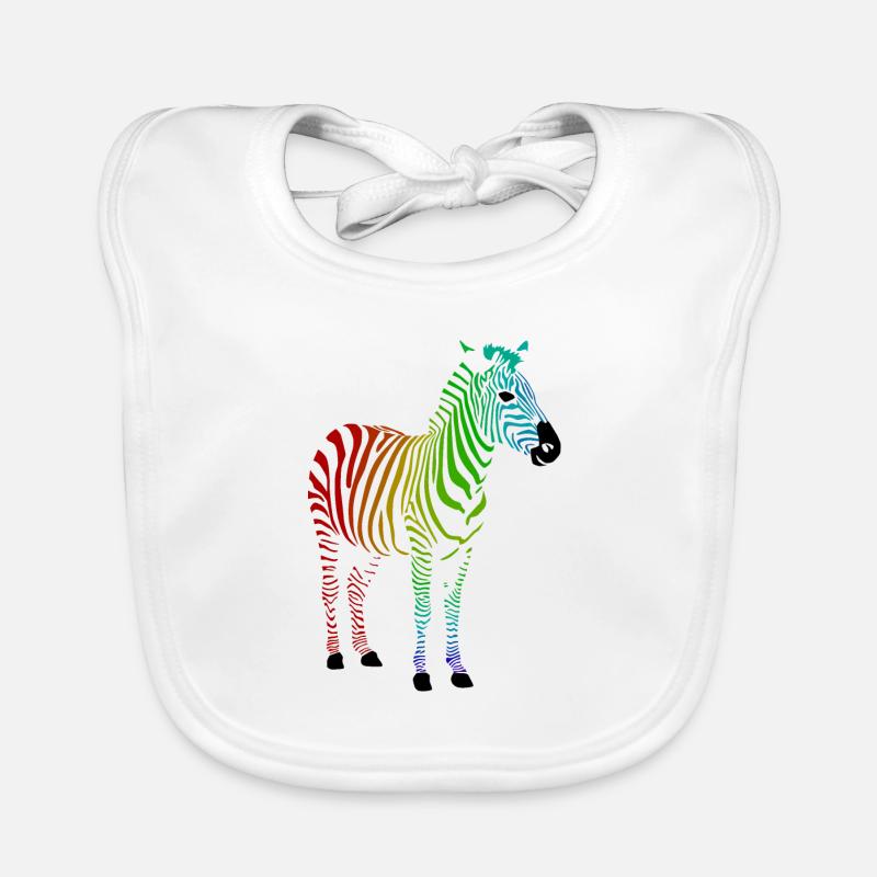 Zebra with colorful rainbow stripes Organic Baby Bibs