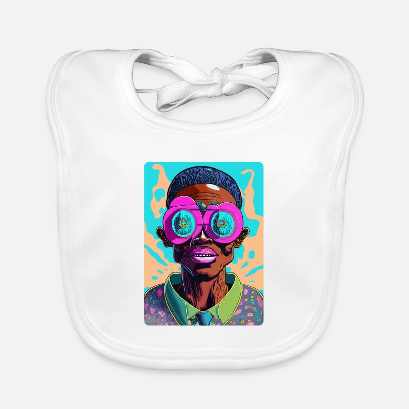 Flashy Afro Man with Glasses Organic Baby Bibs