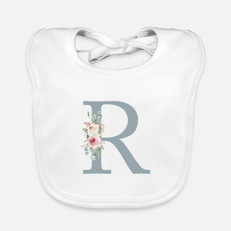 R| Monogramme | Eucalyptus Pastel Fleur Bleu Bavoir bio Bébé