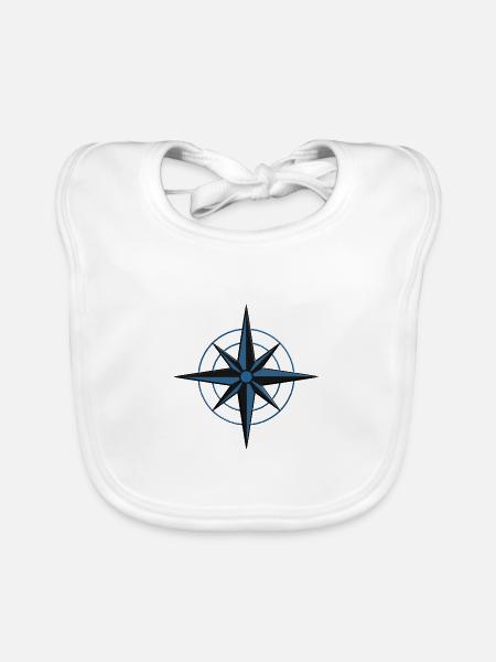 Boussole de navigation Star Sailor et Skipper Boat - Bavoir bio Bébé - blanc - Devant
