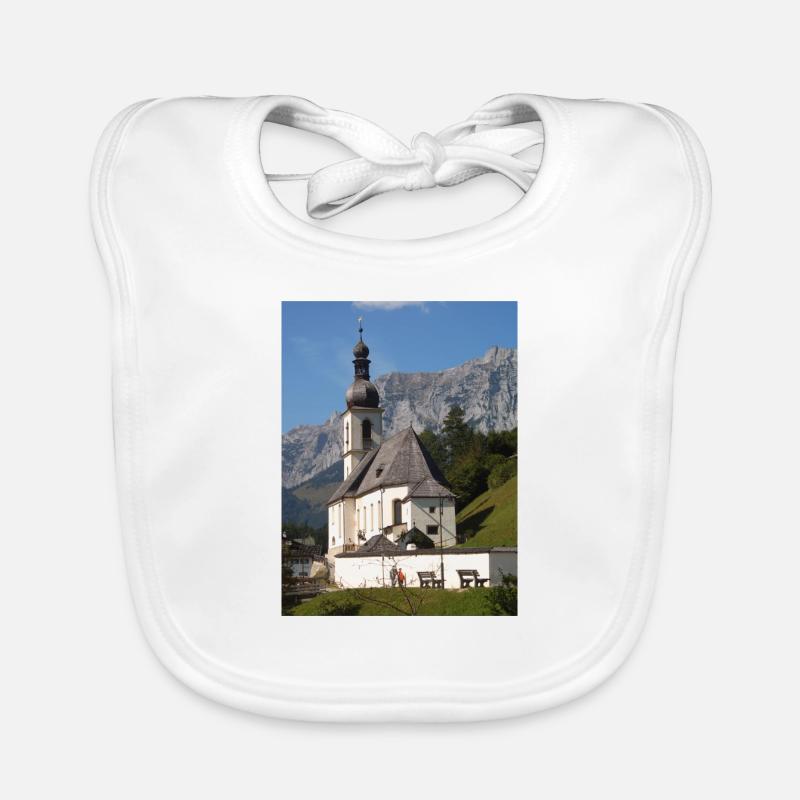 Église de Ramsau près de Berchtesgaden - Bavoir bio Bébé - blanc