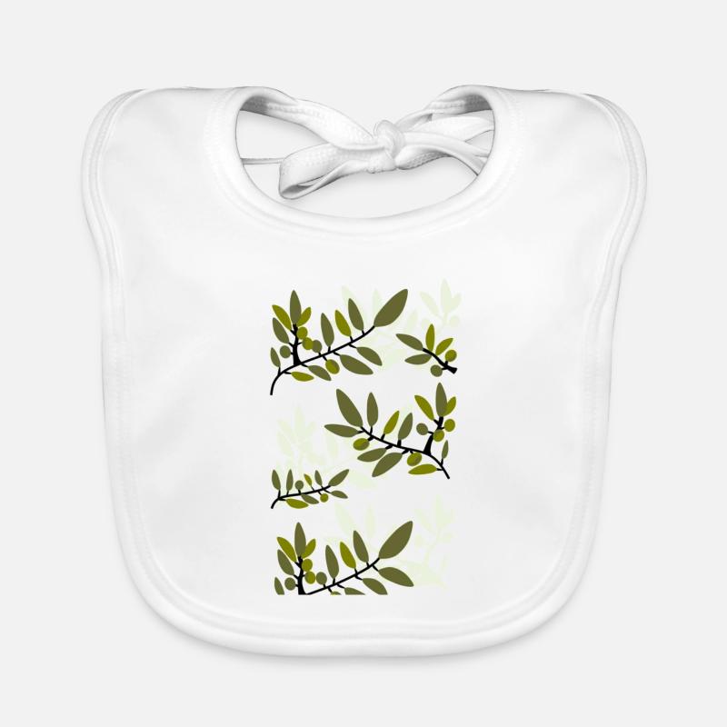 Ulivo Pattern - Organic Baby Bibs - white