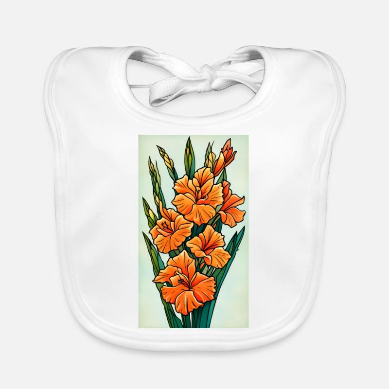 Illustration Orange Gladiolus Bavoir bio Bébé