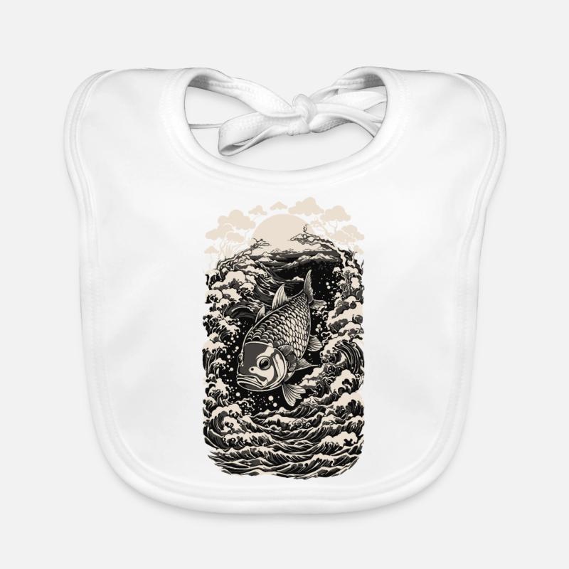 Carp & Waves Ukiyo-E Art Fisherman Design Organic Baby Bibs