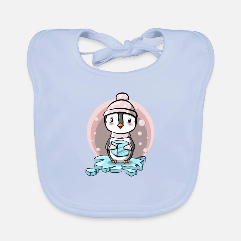 Pingouin fille avec bonnet et glaçons Bavoir bio Bébé