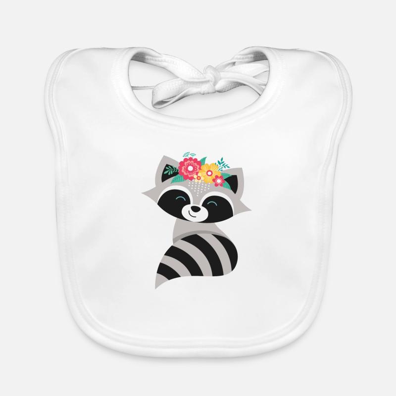 Raton laveur avec couronne de fleurs - Bavoir bio Bébé - blanc