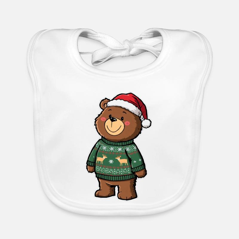 Niedlicher Bär mit Weihnachtspullover Baby Bio-Lätzchen