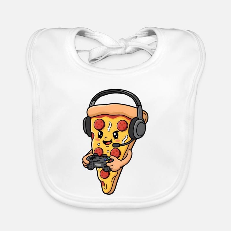 Gaming Pizza Cartoon Organic Baby Bibs