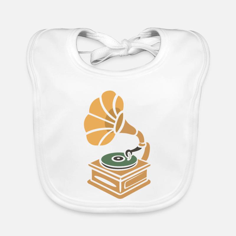 Vintage Turntable Retro Cartoon Design Organic Baby Bibs