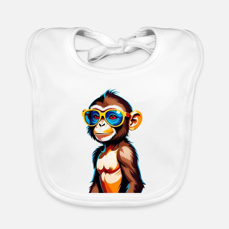 Colorful monkey with retro sunglasses Organic Baby Bibs
