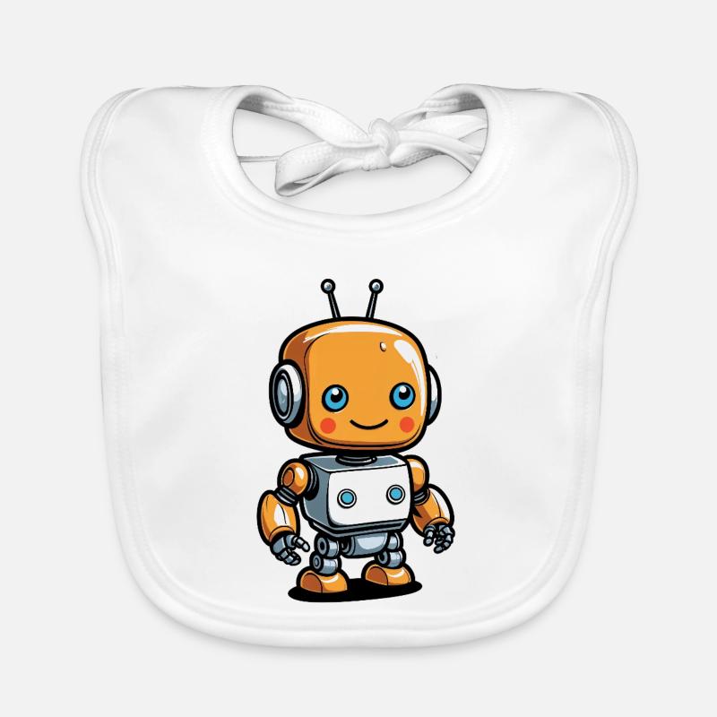 Kawaii Orange Robot with Headset Organic Baby Bibs