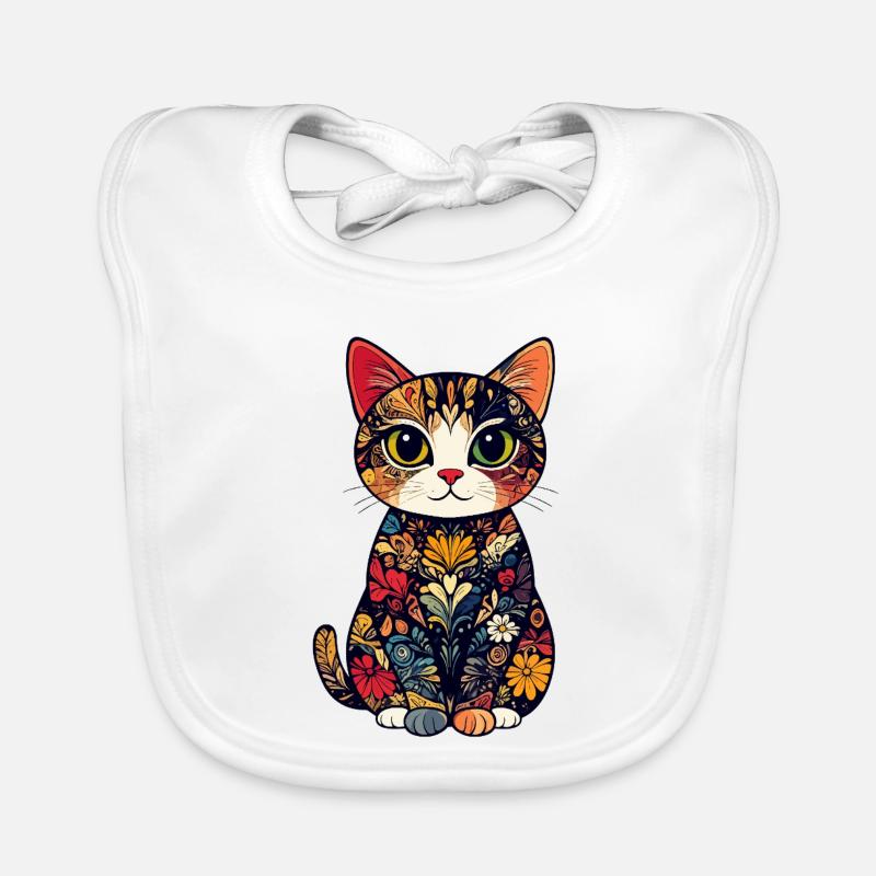Artificial Cat Flower Cat in Color Mosaic Blossoms Pattern Organic Baby Bibs