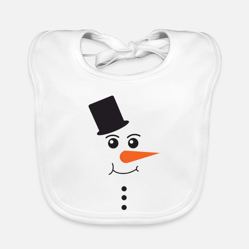 Snowman Face With Black Top Hat Winter Art Organic Baby Bibs