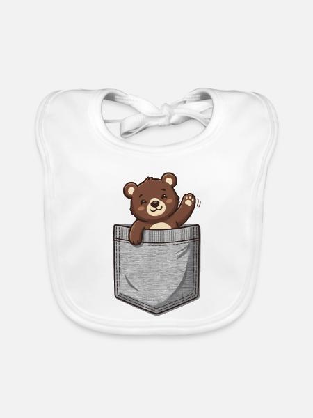 Teddybär aus der Tasche - Baby Bio-Lätzchen - Weiß