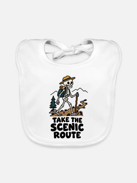 Nimm die Scenic Route – Lustiges Wanderskelett - Baby Bio-Lätzchen - Weiß - Vorne