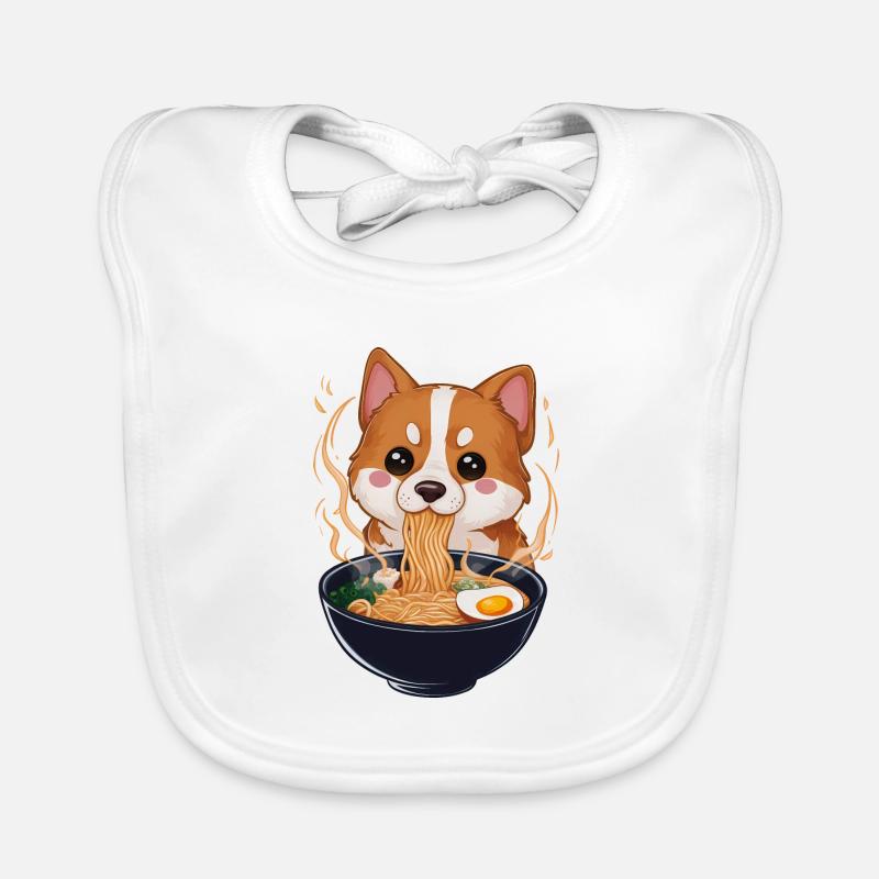 Chien Kawaii mangeant des ramen Bavoir bio Bébé