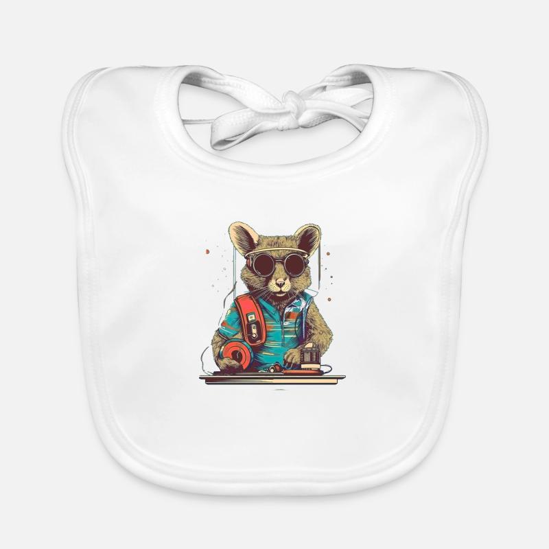 Souris DJ cool avec lunettes de soleil et disque - Bavoir bio Bébé - blanc