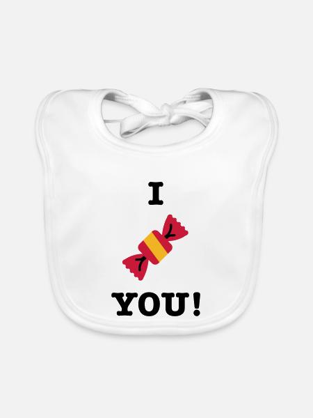 I love you candy candy saying - Organic Baby Bibs - white - Front