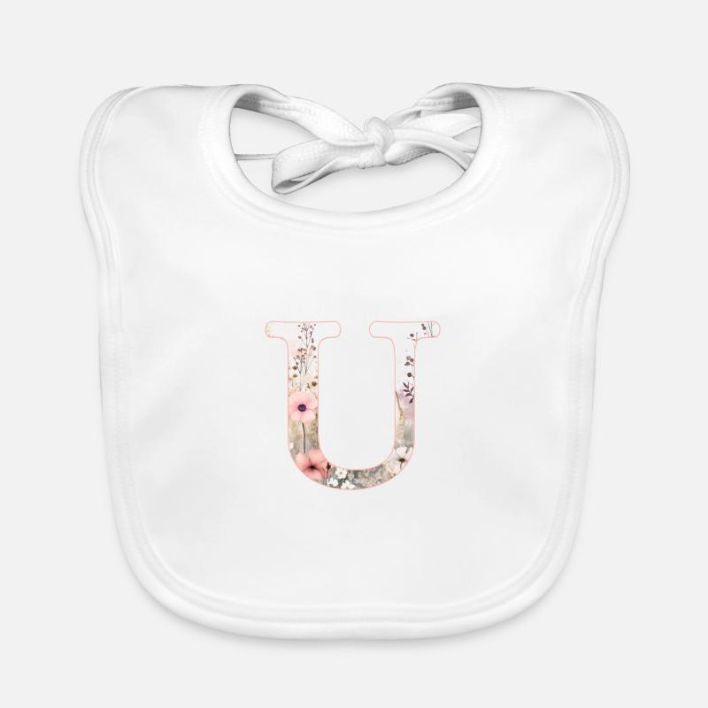 Personalizable Monogram U Floral Pattern Organic Baby Bibs