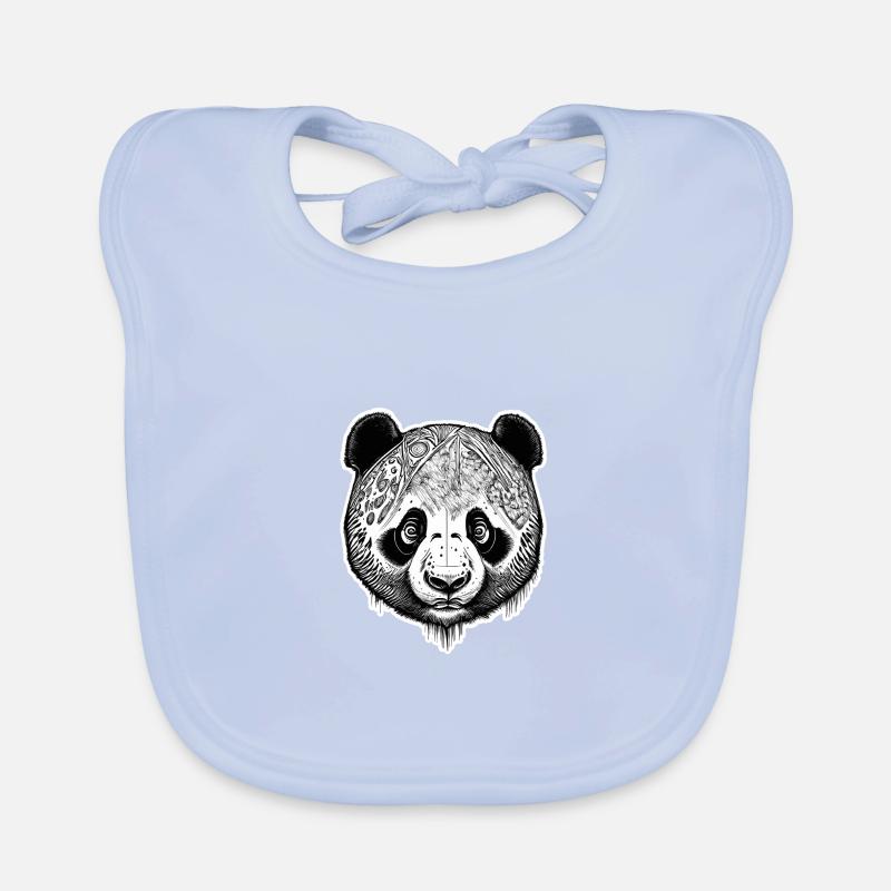 Black and White Panda Engraving Organic Baby Bibs